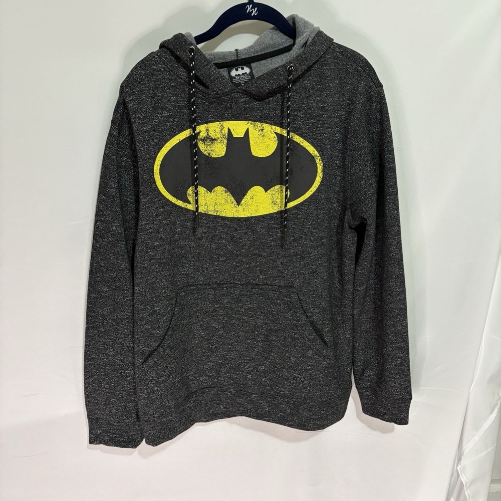 Batman DC Comics Classic Logo Distressed Pullover Hoodie Black Gray Mens Medium